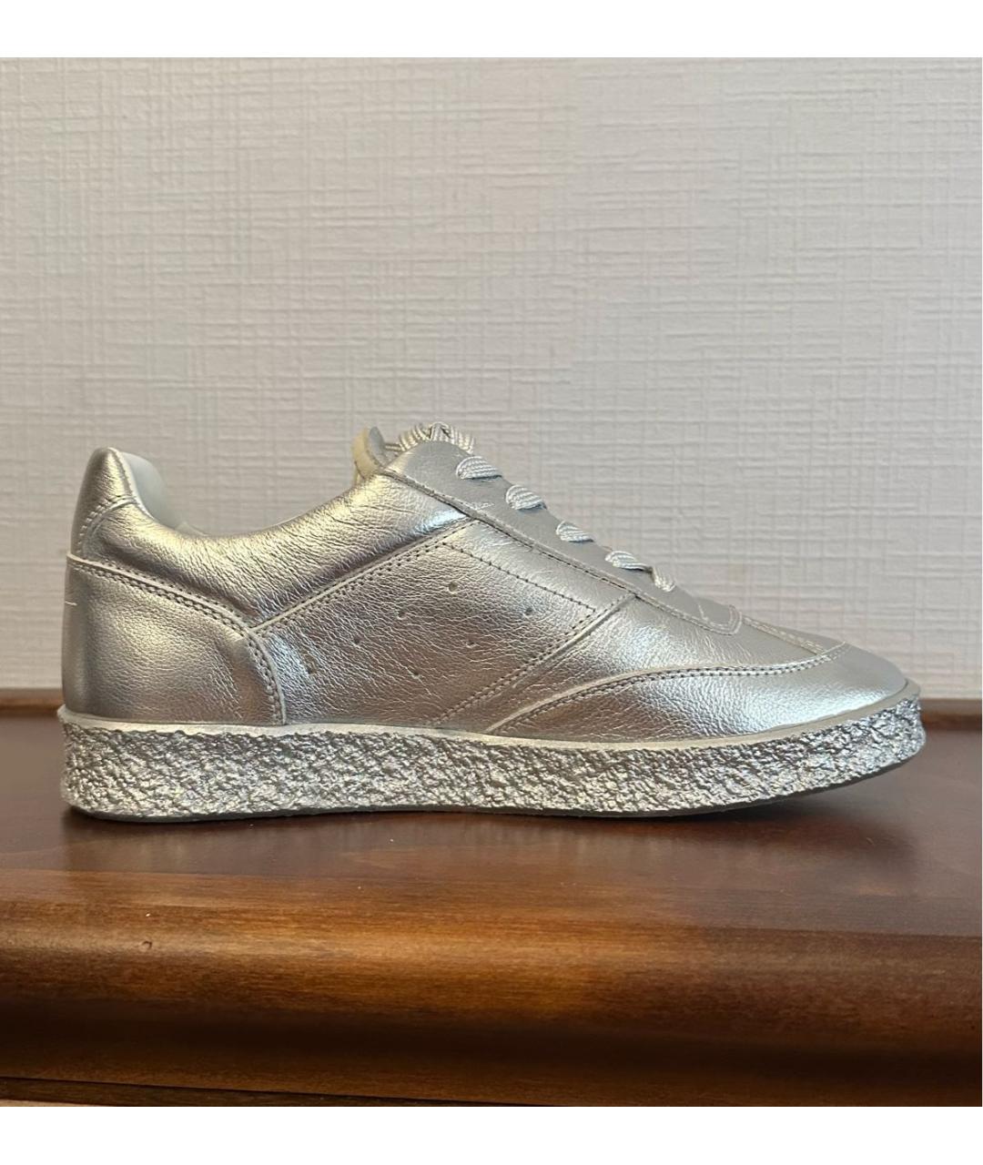 MM6 MAISON MARGIELA Серебряные кожаные низкие кроссовки / кеды, фото 7