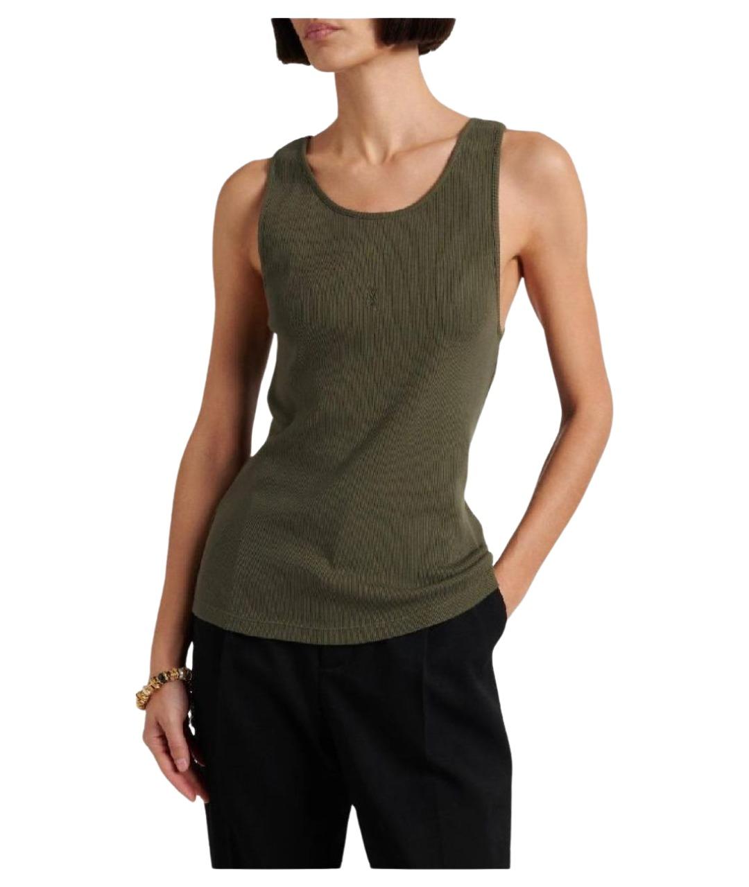 SAINT LAURENT Хаки хлопковая майка, фото 1