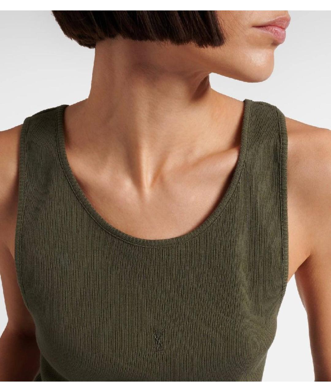 SAINT LAURENT Хаки хлопковая майка, фото 2
