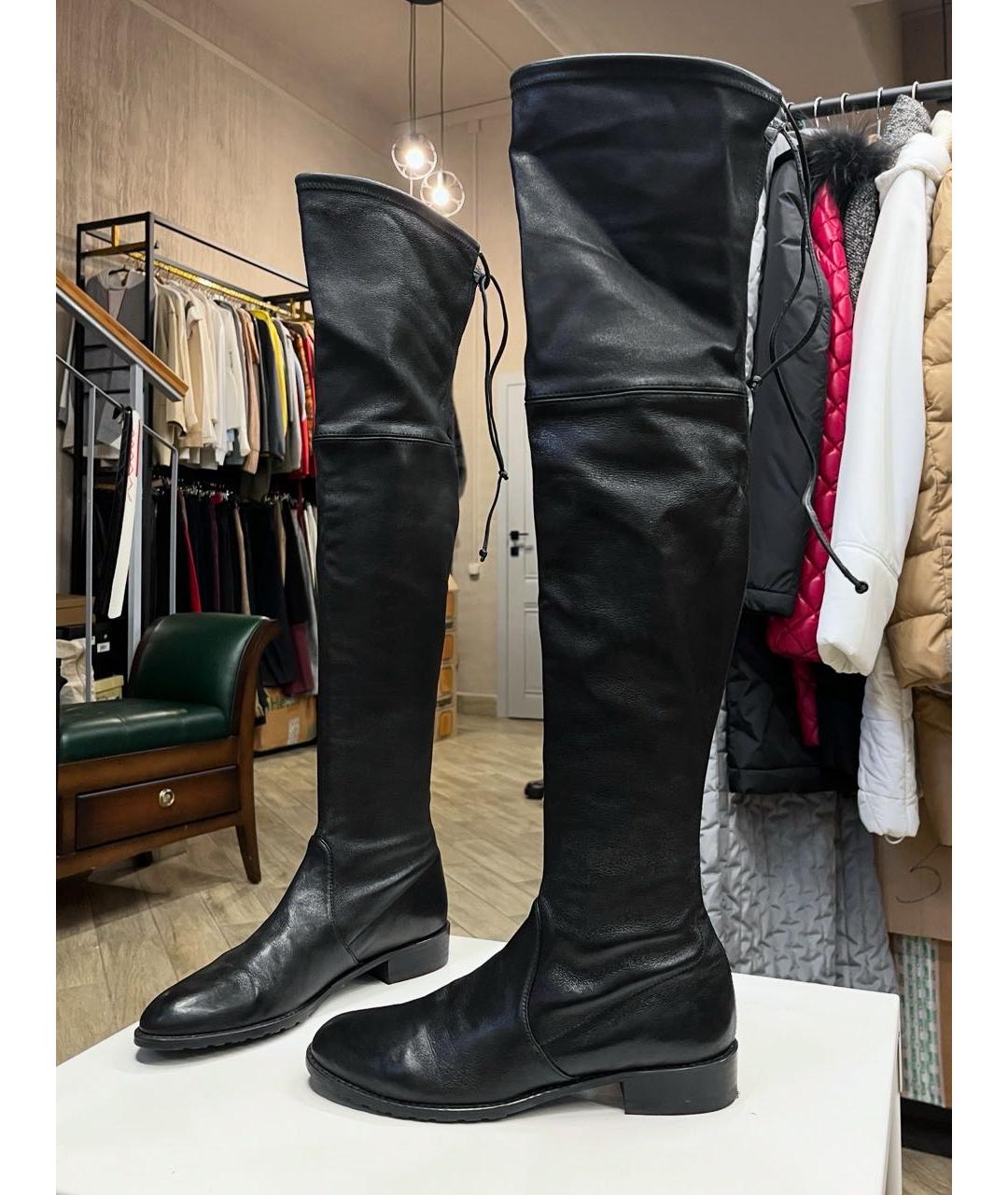 STUART WEITZMAN Черные кожаные ботфорты, фото 9