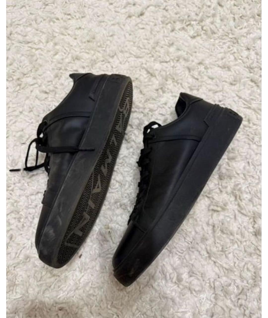 BALMAIN Черные кожаные низкие кроссовки / кеды, фото 2