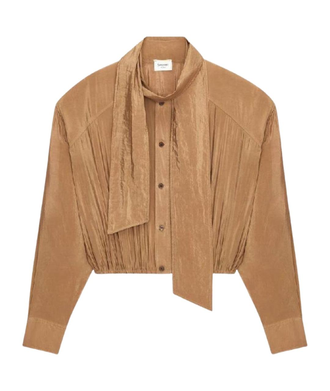 SAINT LAURENT Коричневая шелковая блузы, фото 1