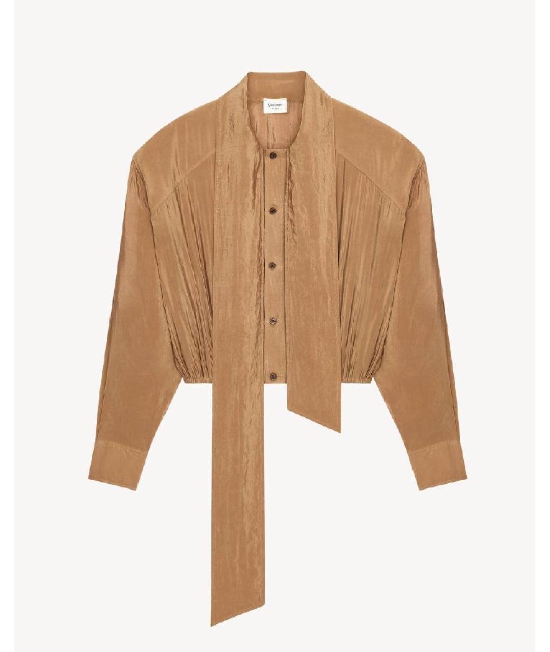 SAINT LAURENT Коричневая шелковая блузы, фото 3