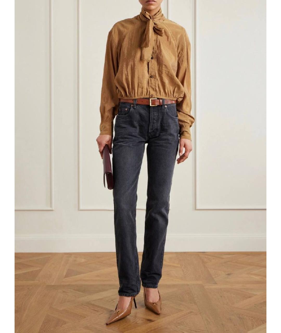 SAINT LAURENT Коричневая шелковая блузы, фото 2