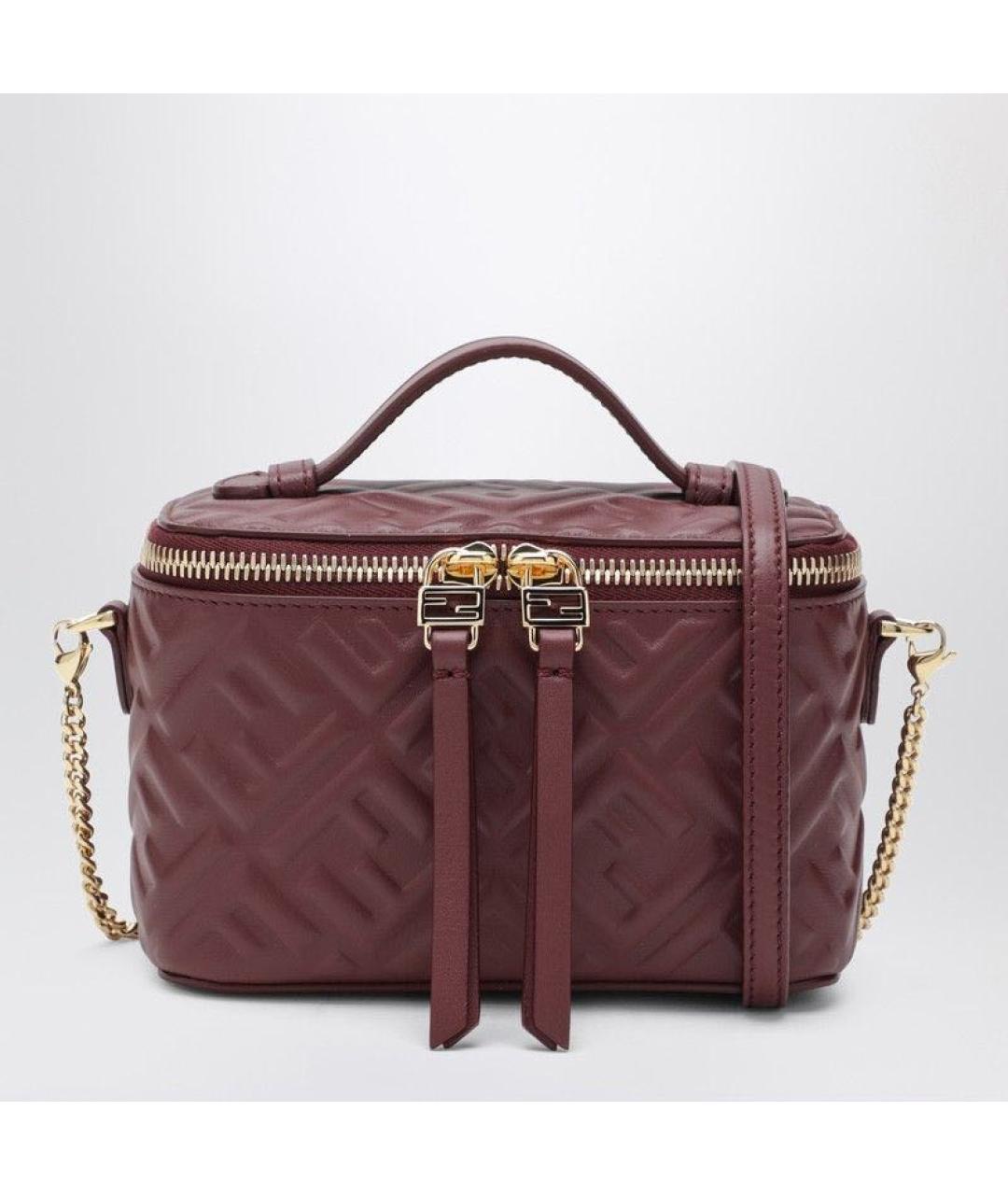 FENDI Бордовая кожаная сумка с короткими ручками, фото 7