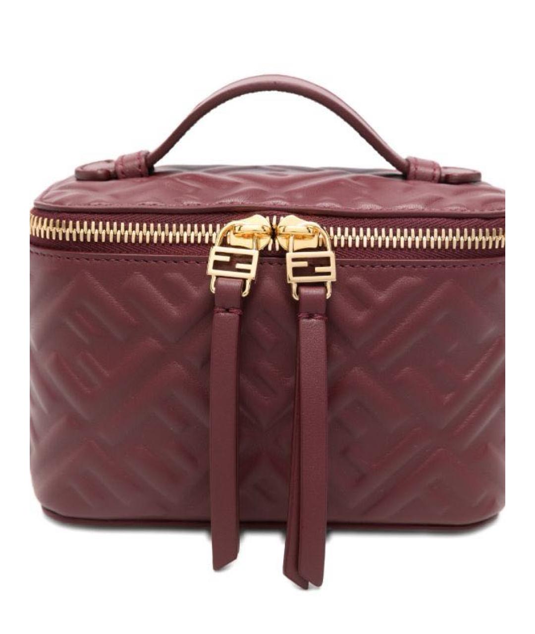 FENDI Бордовая кожаная сумка с короткими ручками, фото 6