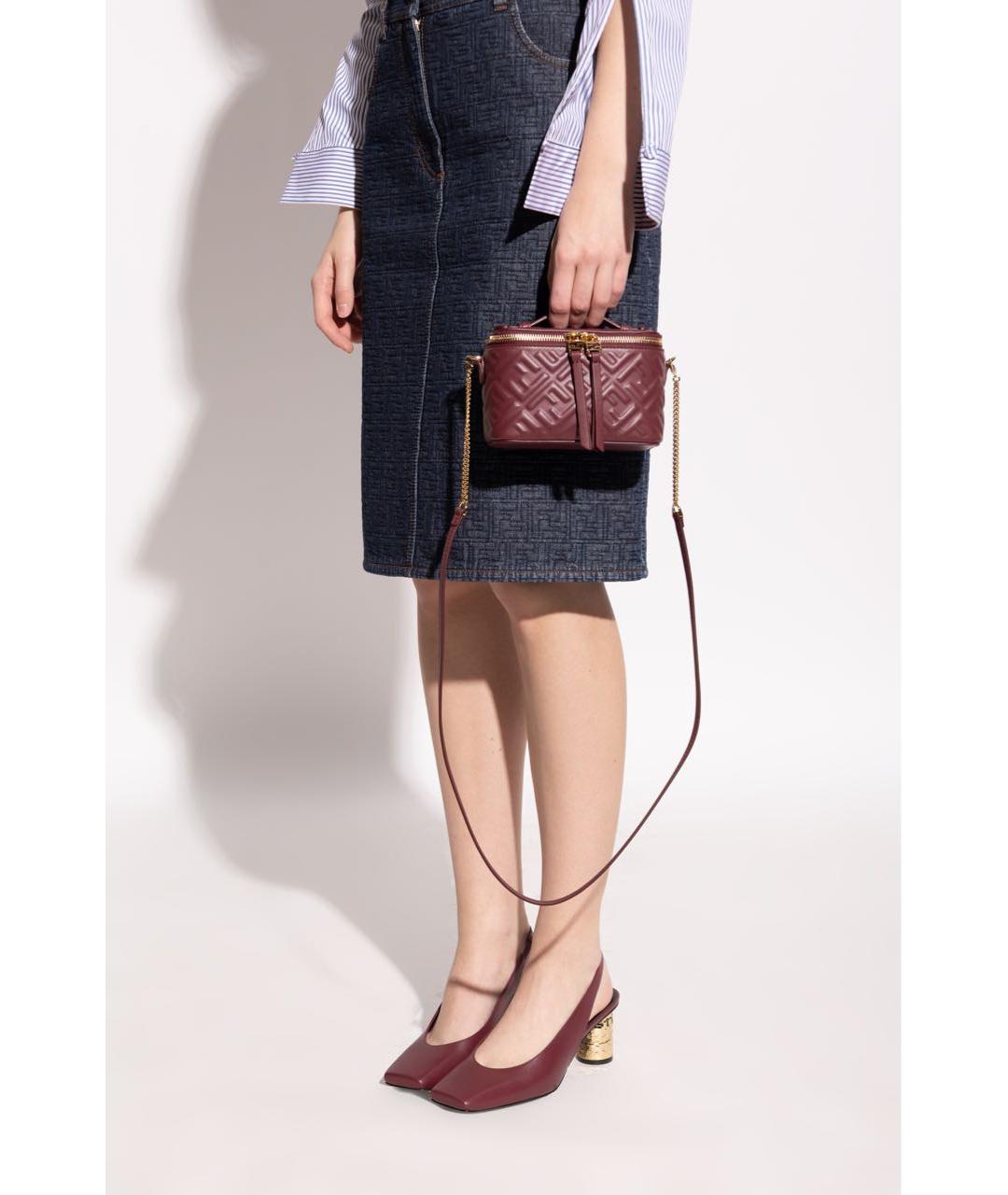 FENDI Бордовая кожаная сумка с короткими ручками, фото 5