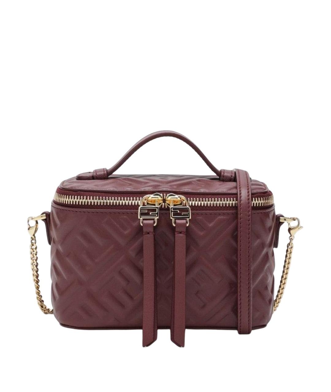 FENDI Бордовая кожаная сумка с короткими ручками, фото 1