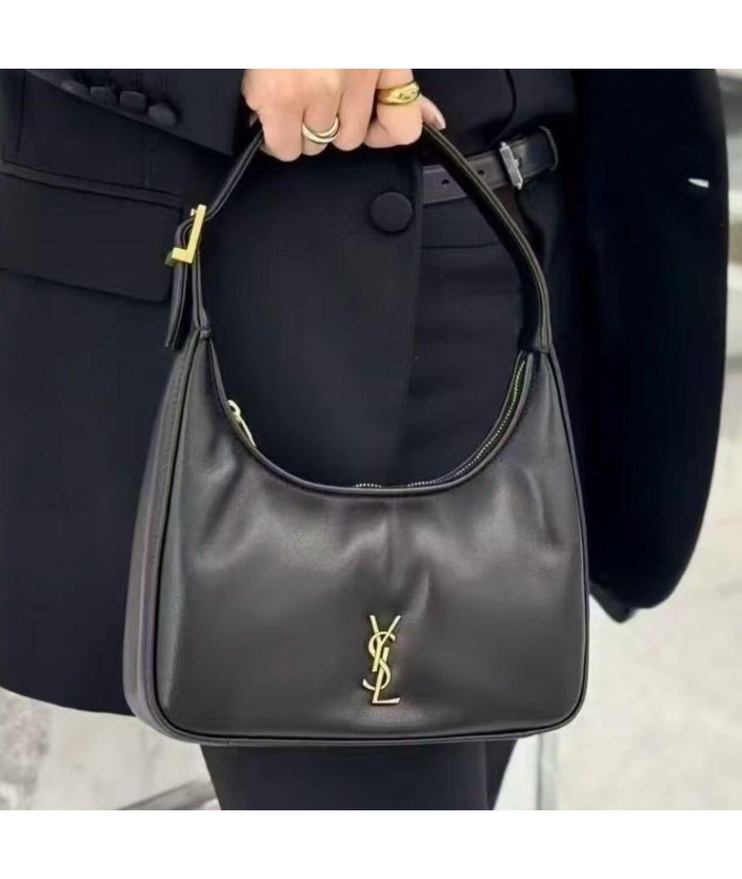 SAINT LAURENT Черная кожаная сумка с короткими ручками, фото 2