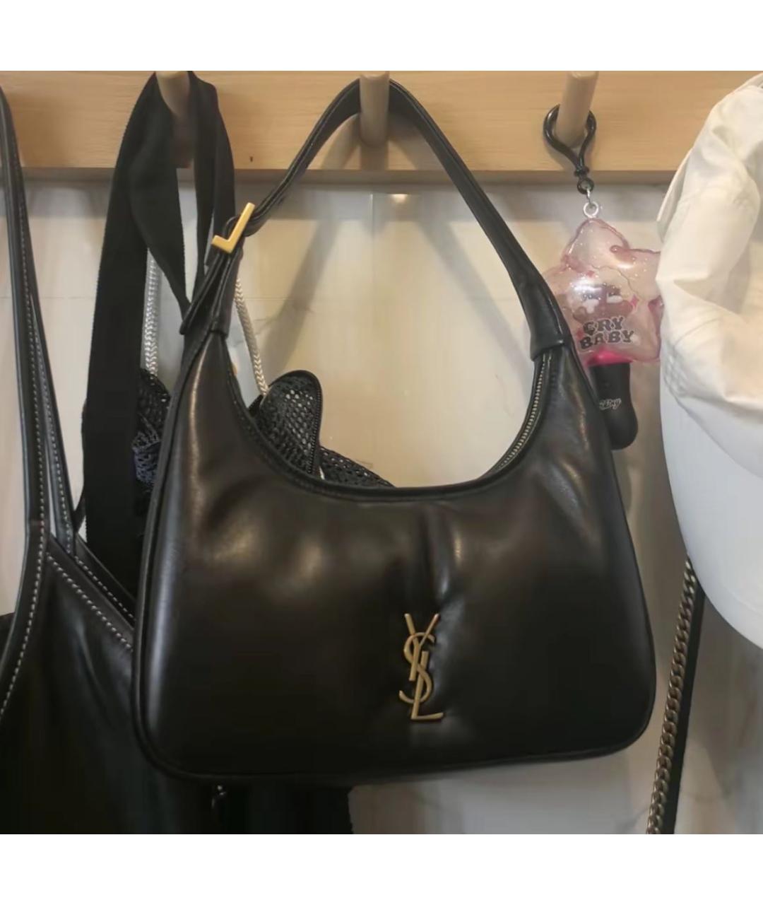 SAINT LAURENT Черная кожаная сумка с короткими ручками, фото 5