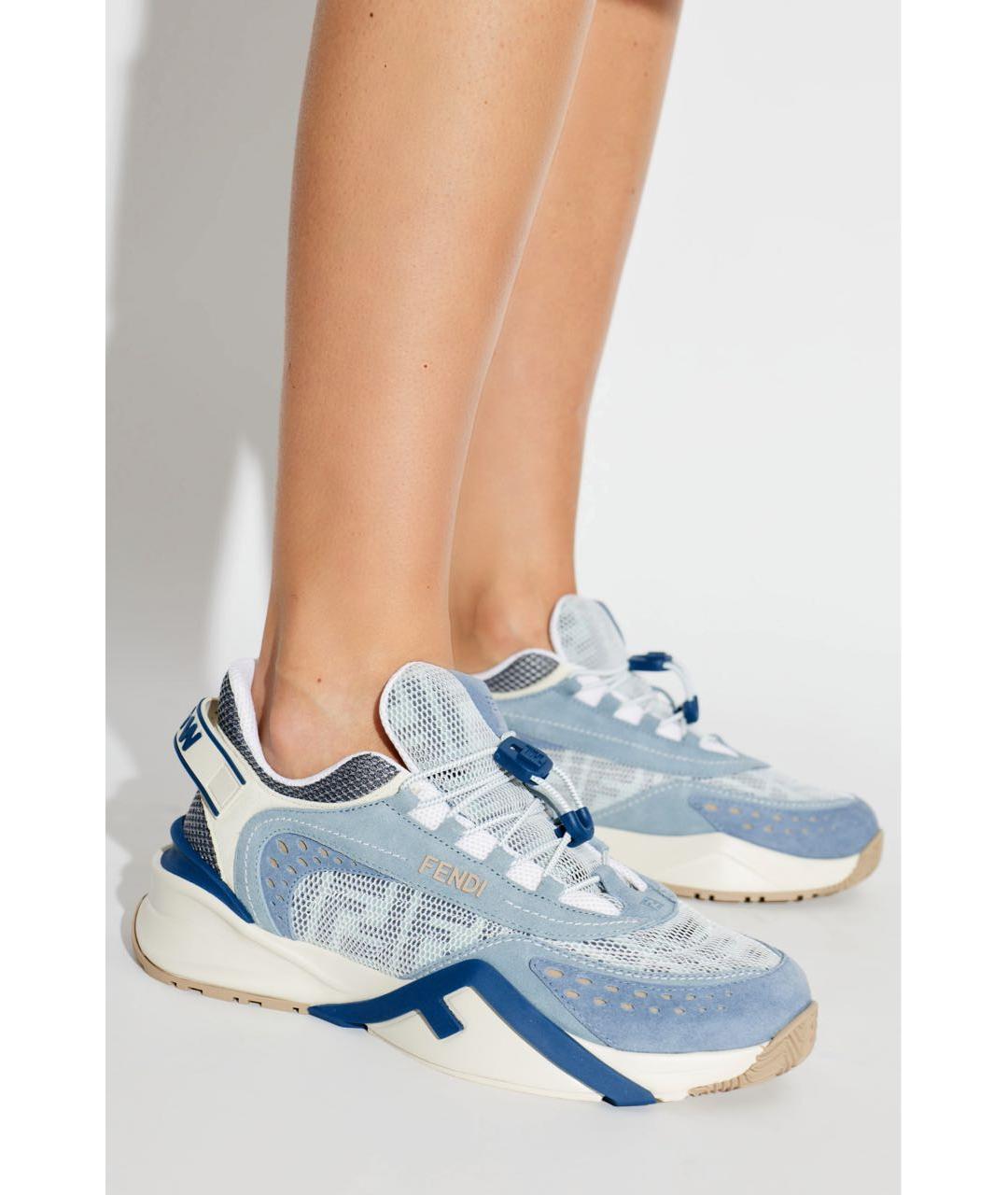 FENDI Голубые текстильные кроссовки, фото 5