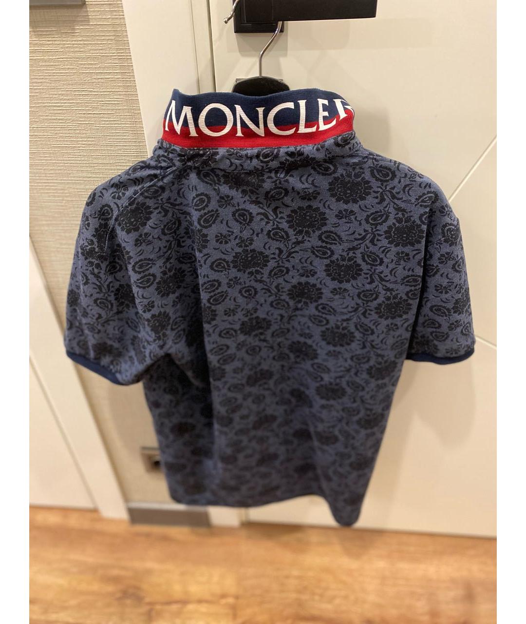 MONCLER Темно-синее хлопко-полиэстеровое поло с коротким рукавом, фото 2