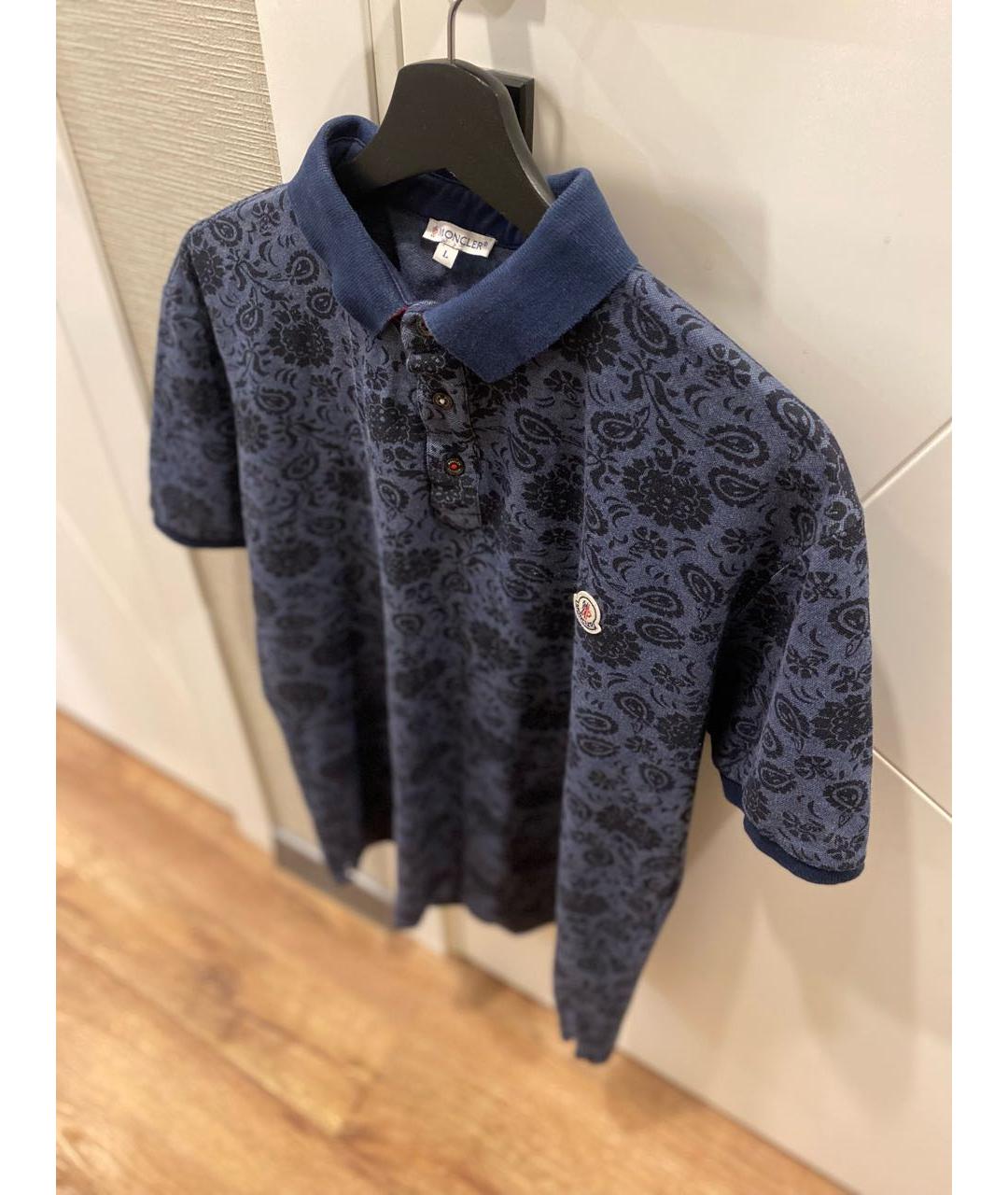 MONCLER Темно-синее хлопко-полиэстеровое поло с коротким рукавом, фото 3