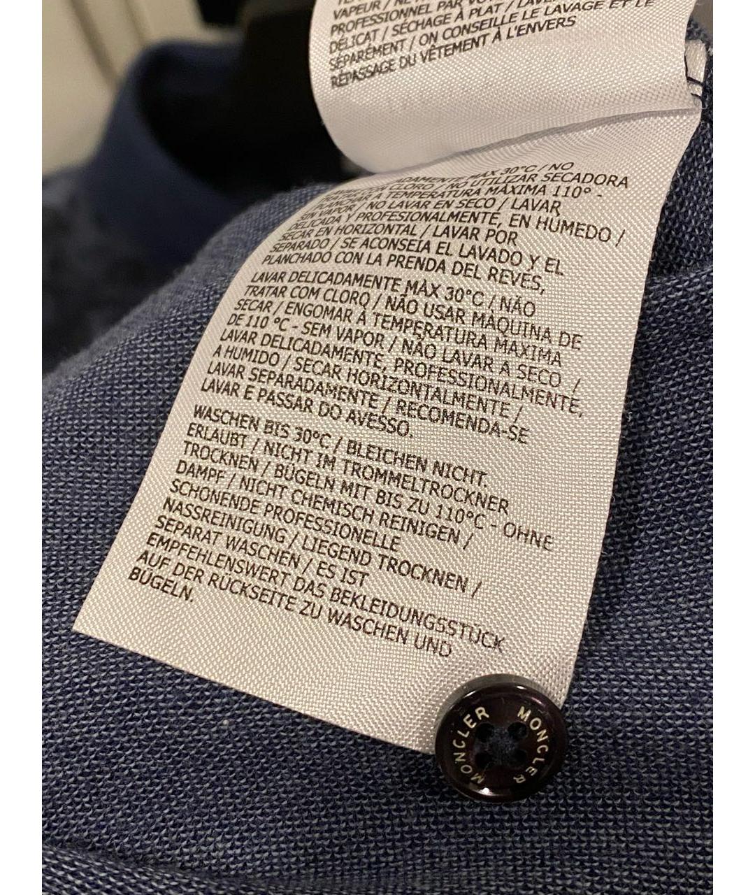 MONCLER Темно-синее хлопко-полиэстеровое поло с коротким рукавом, фото 6