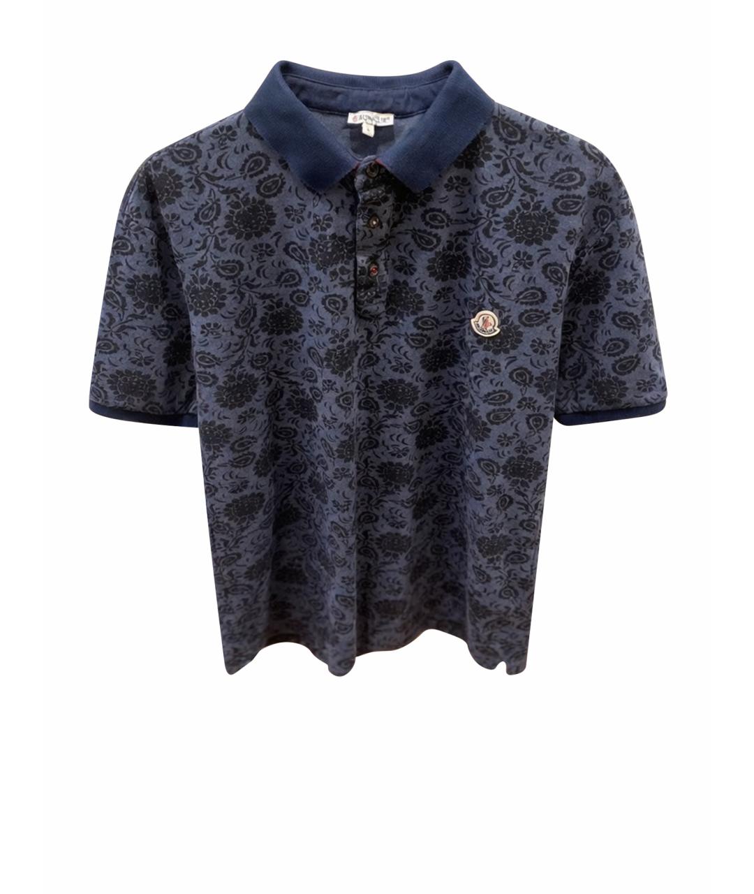 MONCLER Темно-синее хлопко-полиэстеровое поло с коротким рукавом, фото 1