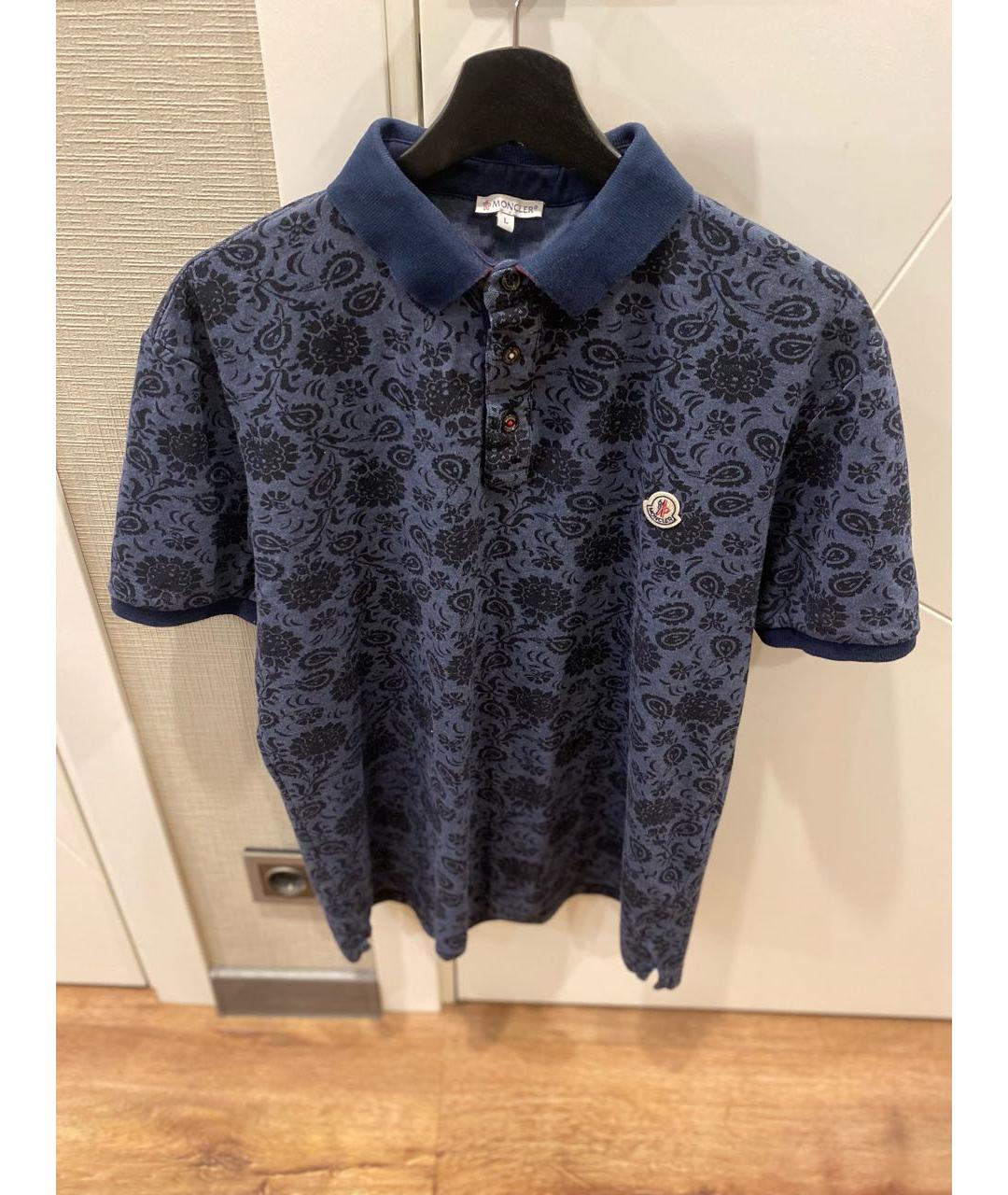 MONCLER Темно-синее хлопко-полиэстеровое поло с коротким рукавом, фото 9