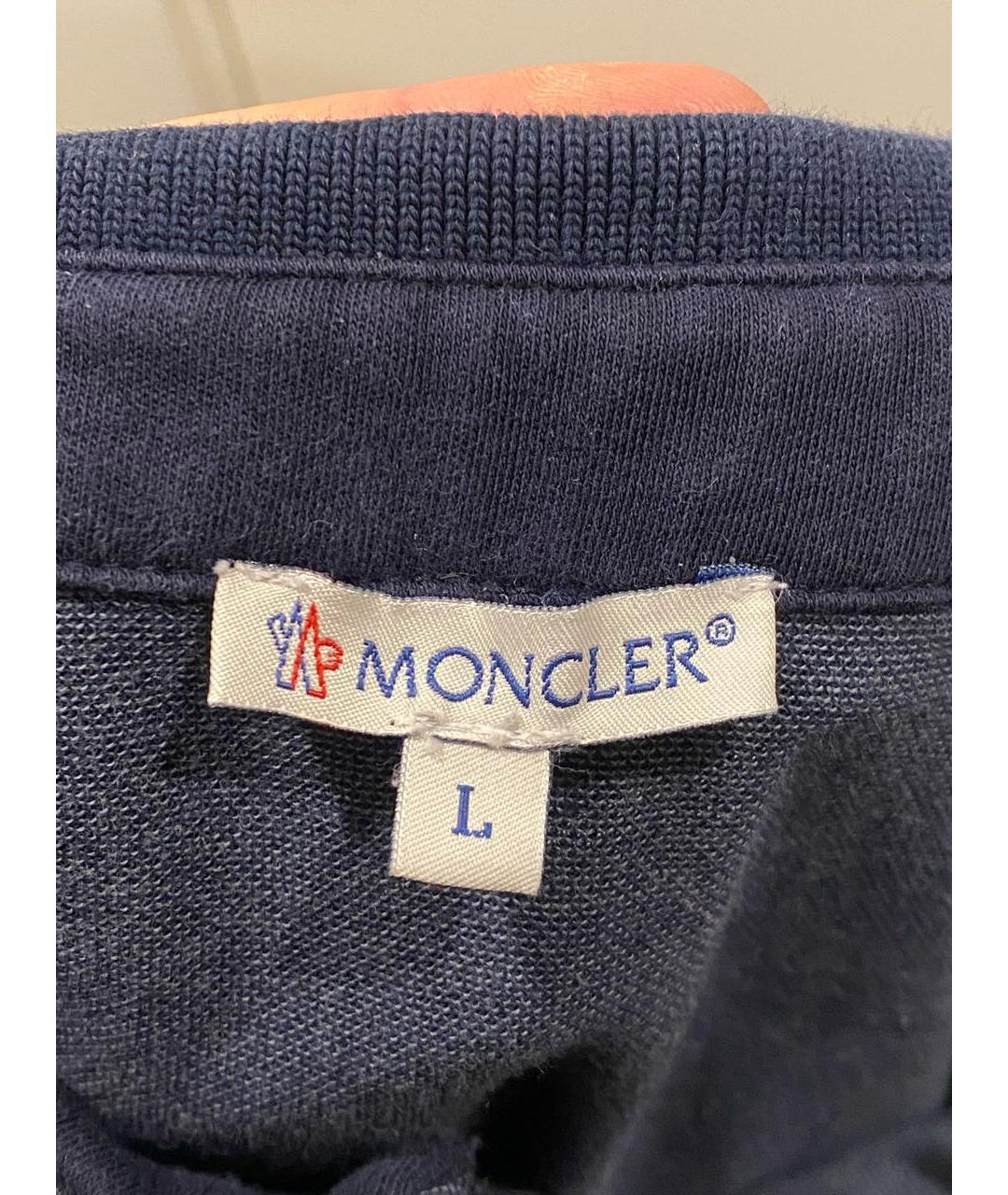 MONCLER Темно-синее хлопко-полиэстеровое поло с коротким рукавом, фото 4