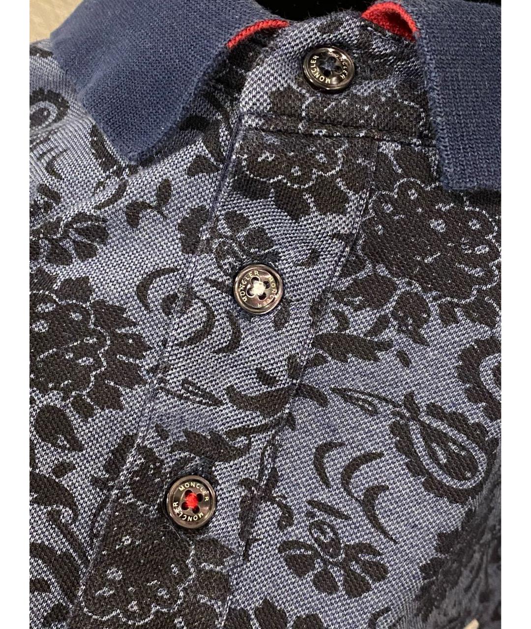 MONCLER Темно-синее хлопко-полиэстеровое поло с коротким рукавом, фото 8