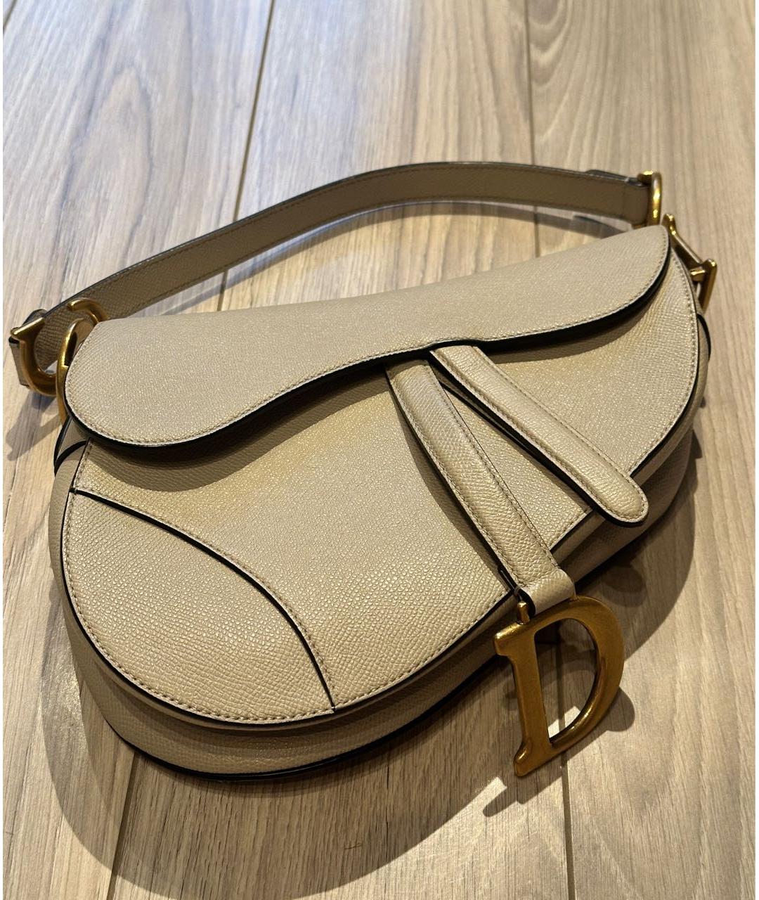 CHRISTIAN DIOR Бежевая кожаная сумка с короткими ручками, фото 5