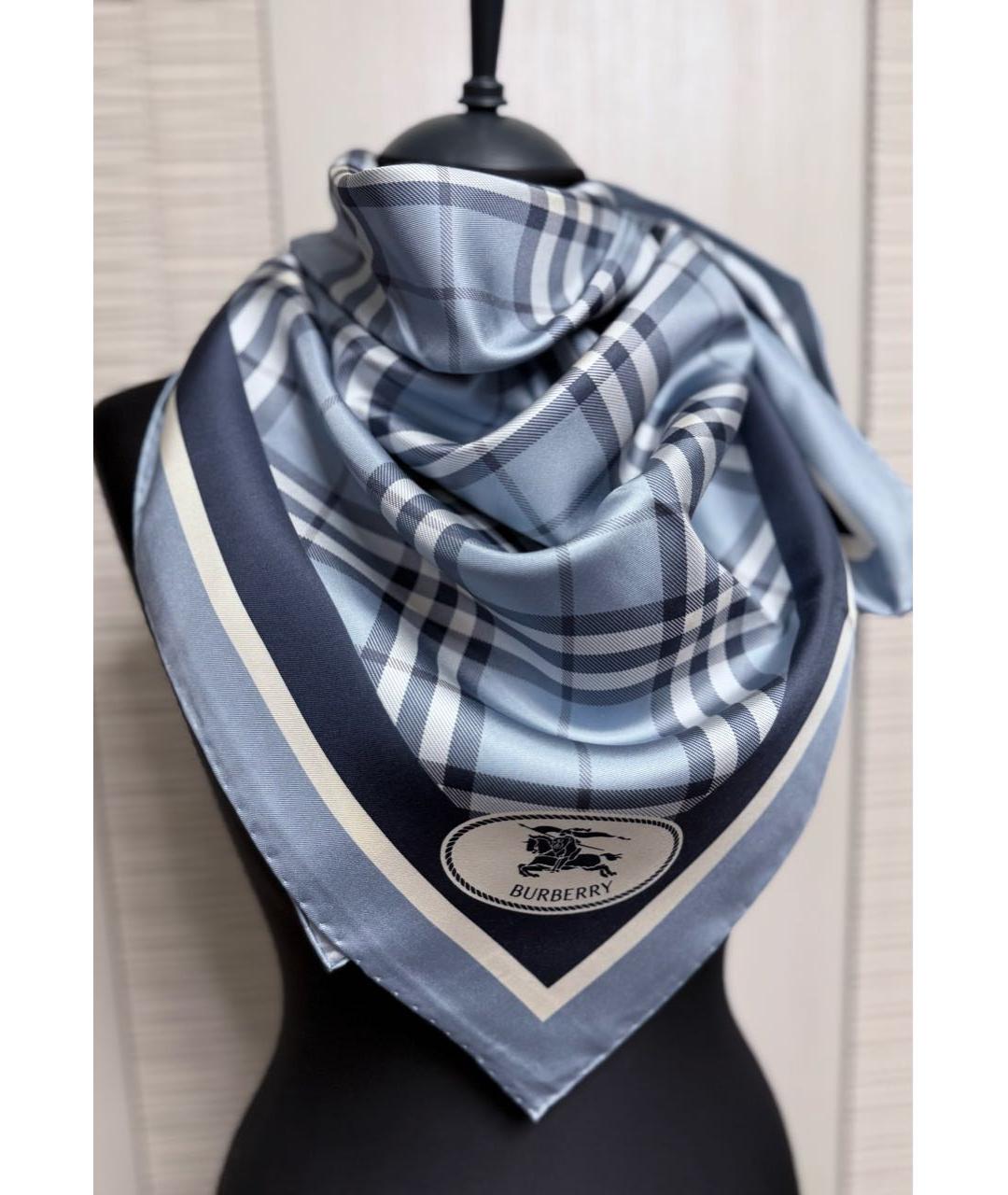 BURBERRY Голубой шелковый платок, фото 3