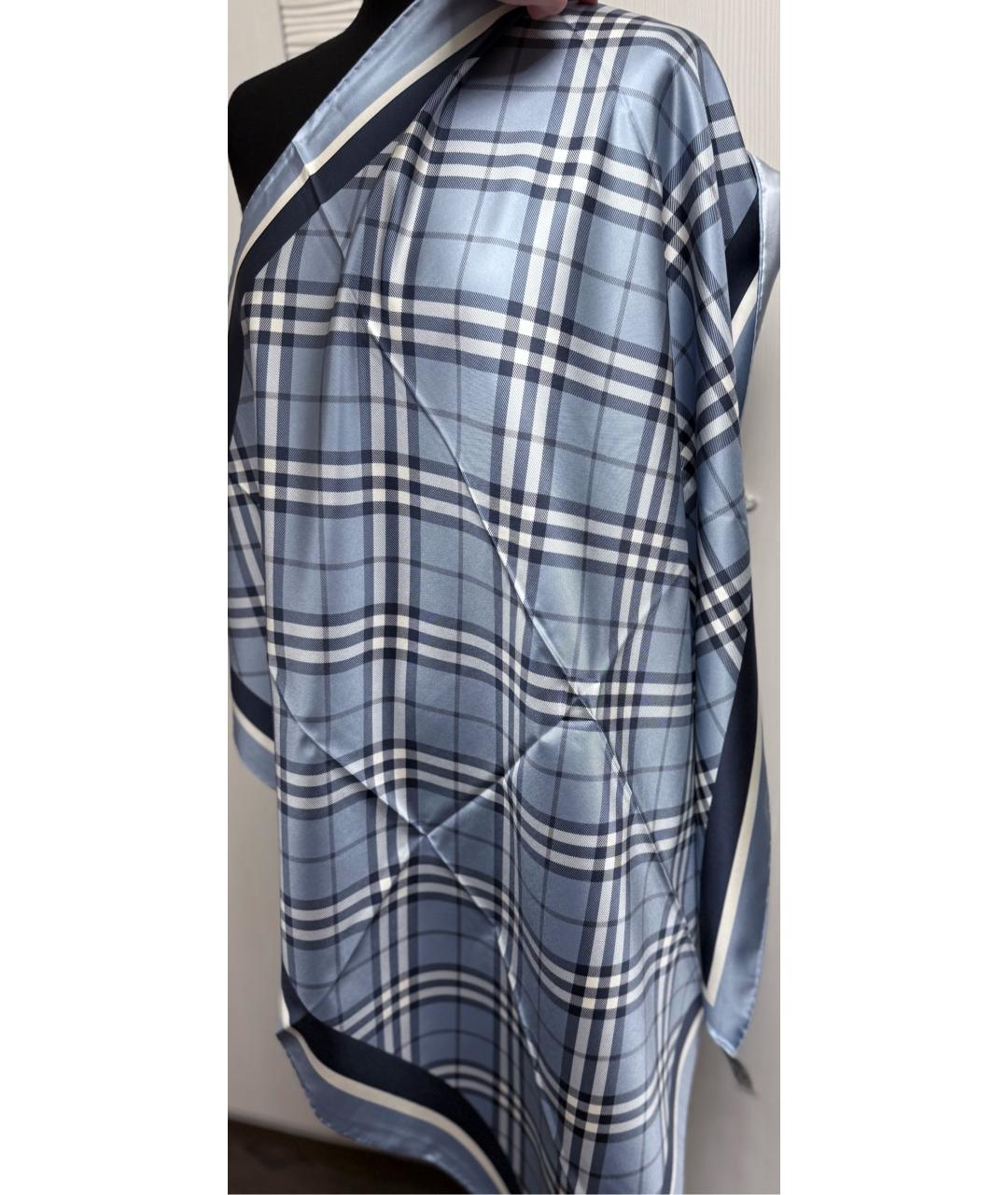 BURBERRY Голубой шелковый платок, фото 6