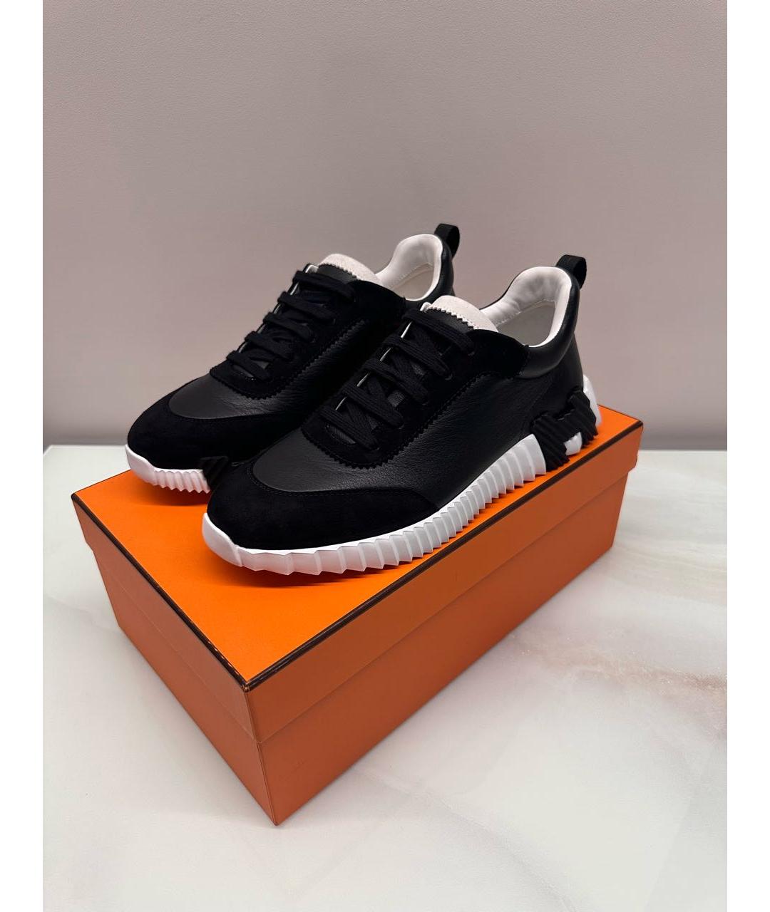 HERMES Черные кожаные низкие кроссовки / кеды, фото 3