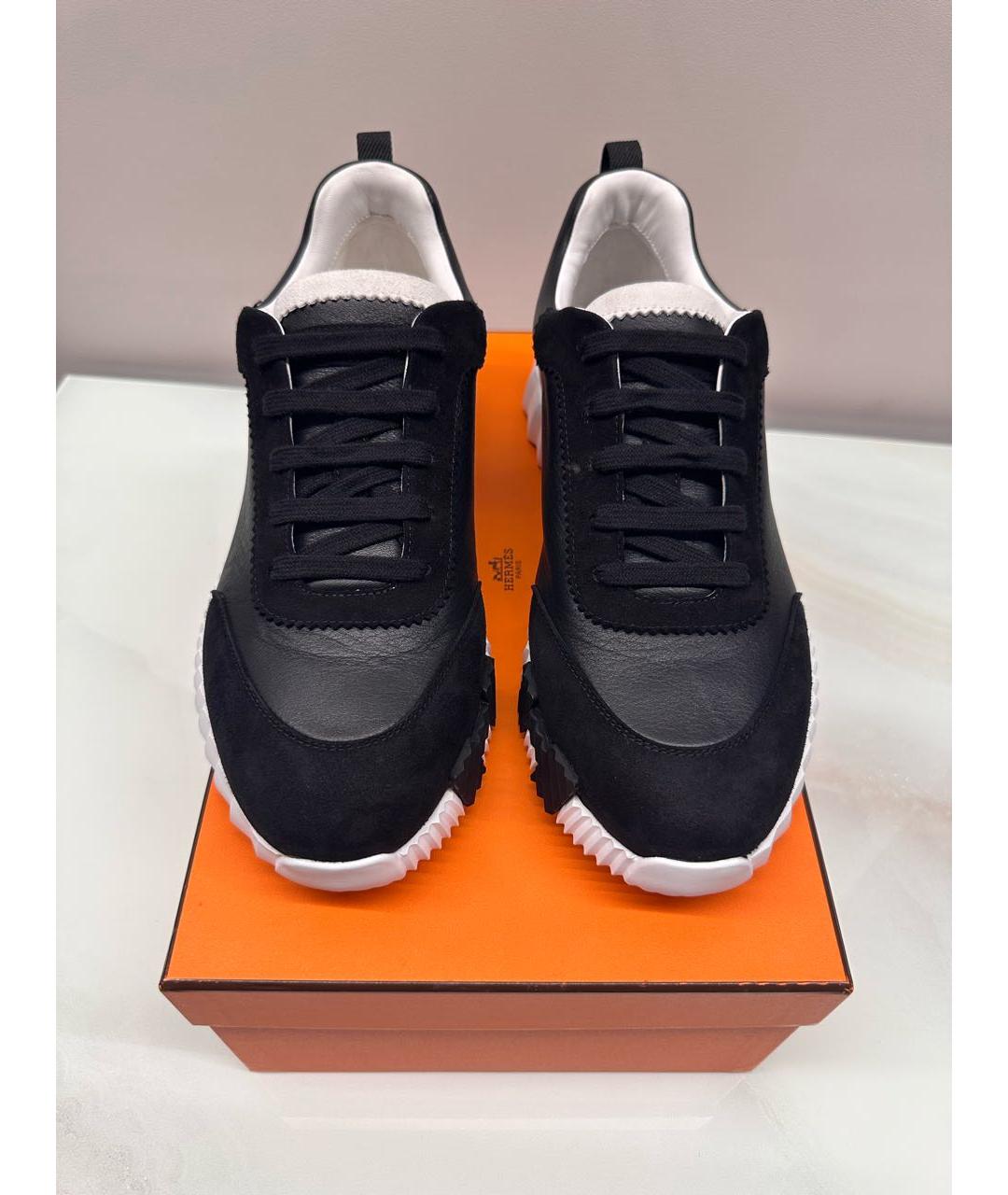 HERMES Черные кожаные низкие кроссовки / кеды, фото 2