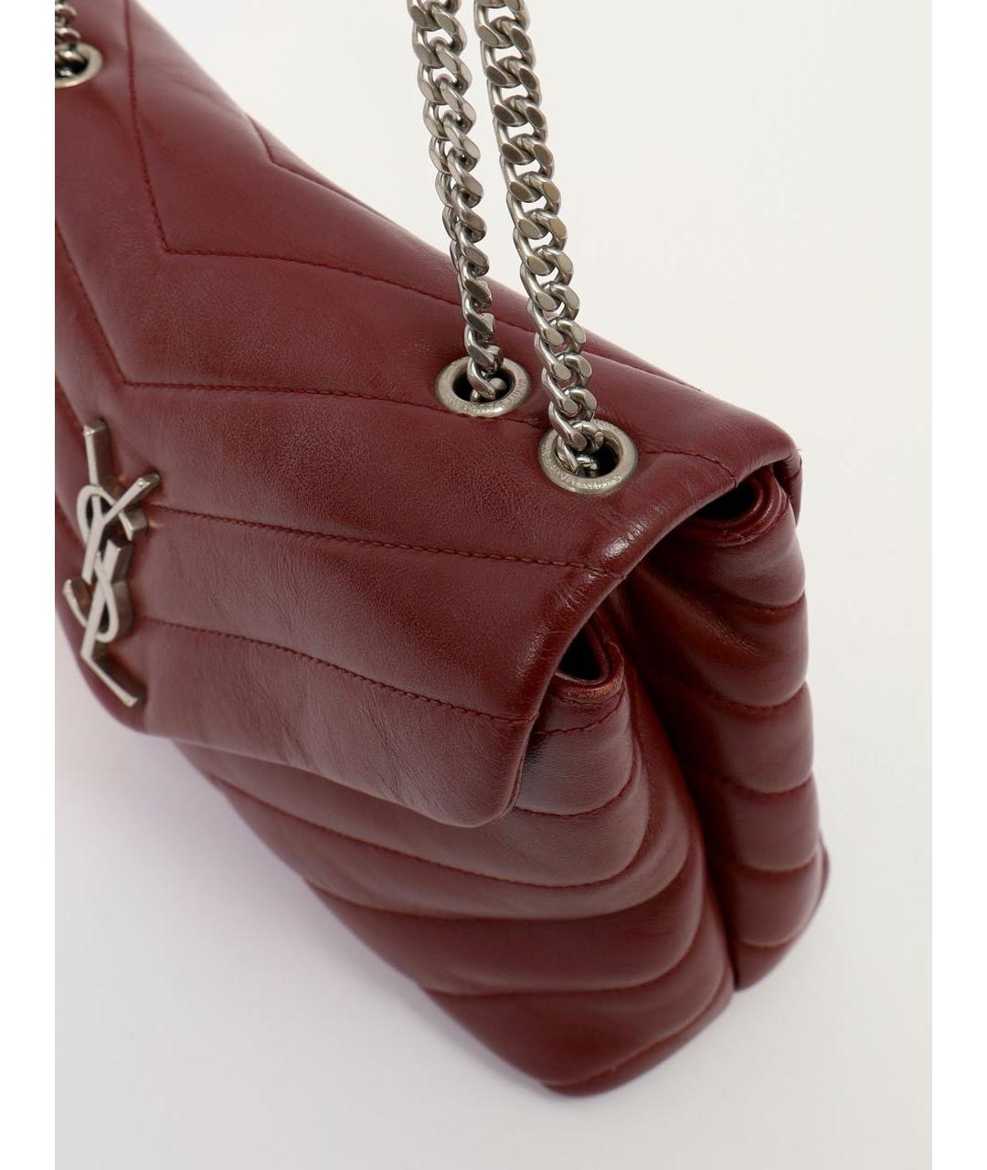 SAINT LAURENT Бордовая кожаная сумка через плечо, фото 4