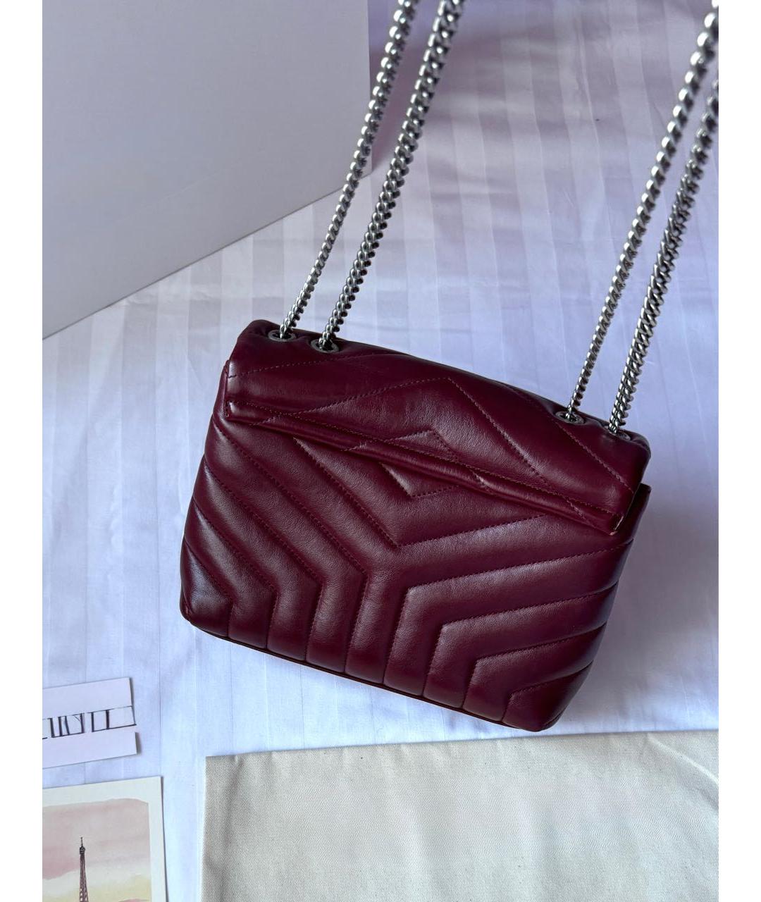 SAINT LAURENT Бордовая кожаная сумка через плечо, фото 7