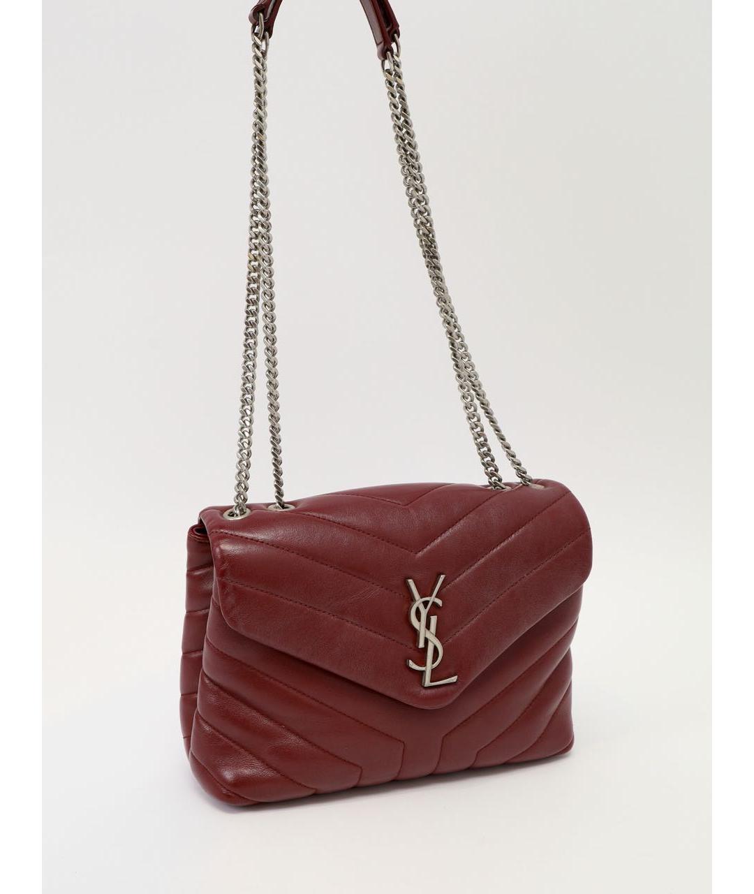 SAINT LAURENT Бордовая кожаная сумка через плечо, фото 2