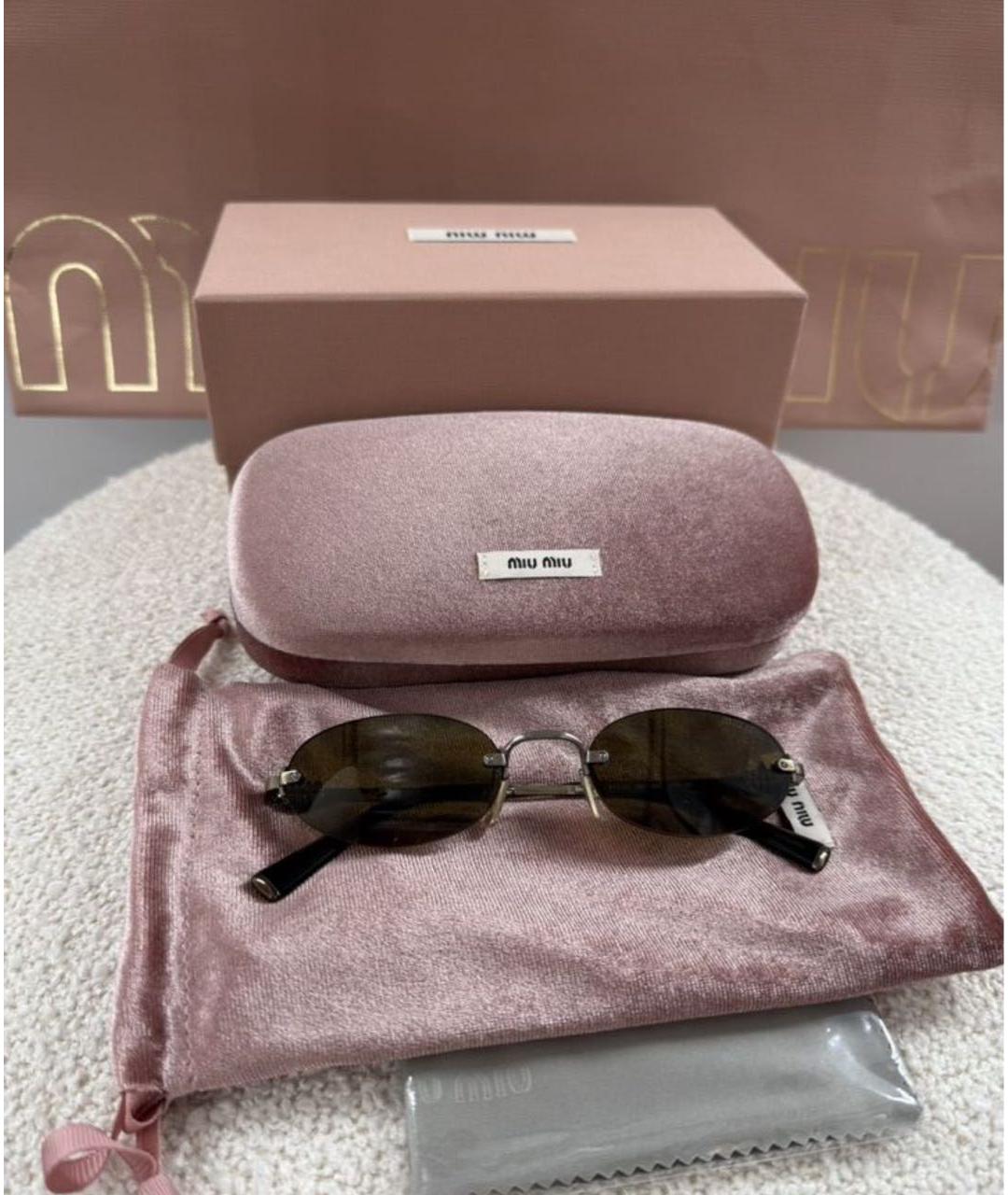 MIU MIU Коричневые металлические солнцезащитные очки, фото 3