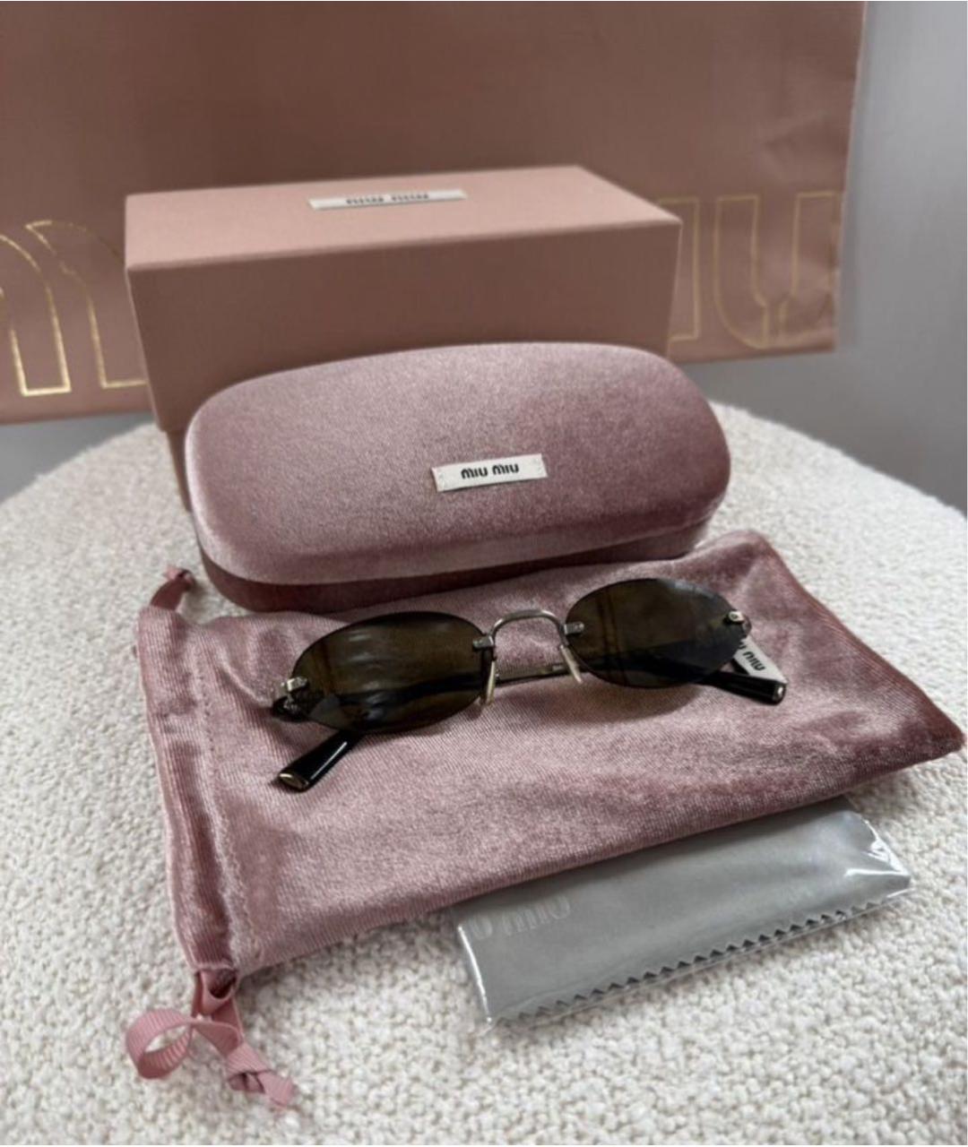 MIU MIU Коричневые металлические солнцезащитные очки, фото 2