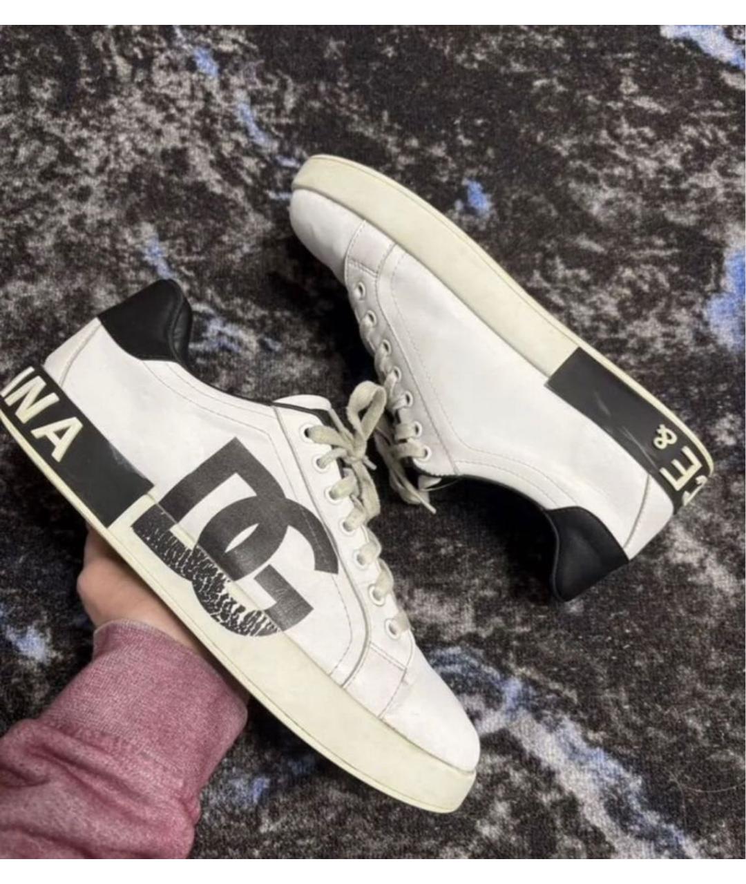 DOLCE&GABBANA Белые низкие кроссовки / кеды из искусственной кожи, фото 4