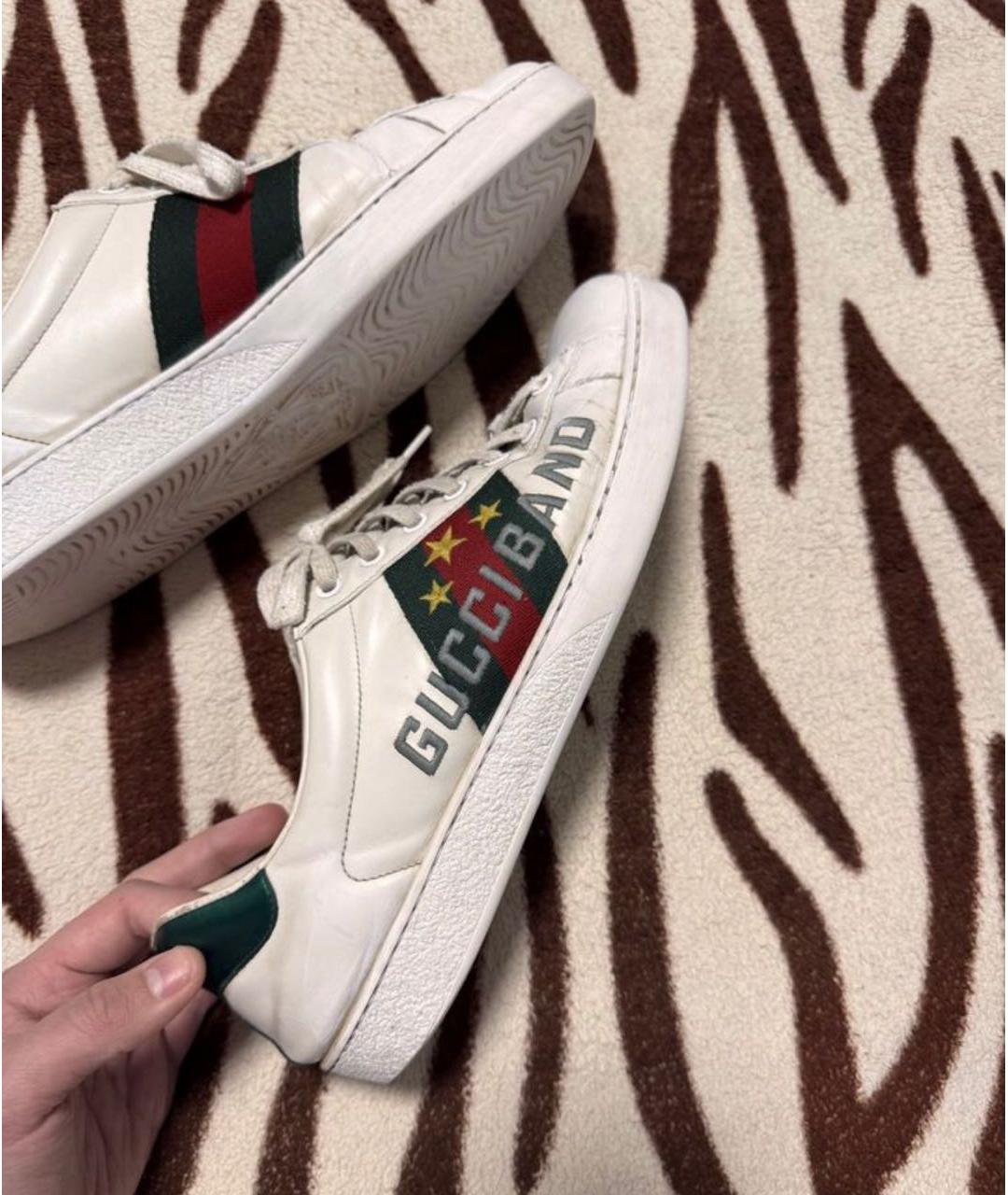 GUCCI Белые кожаные низкие кроссовки / кеды, фото 2