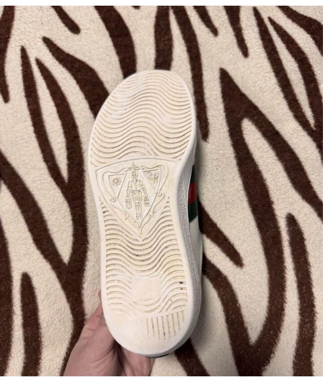 GUCCI Белые кожаные низкие кроссовки / кеды, фото 4