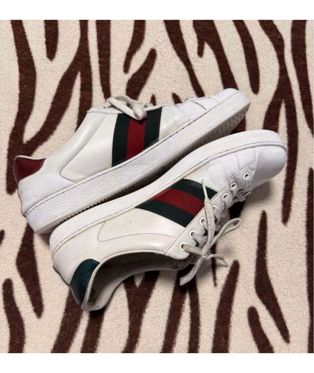 GUCCI Белые кожаные низкие кроссовки / кеды, фото 3