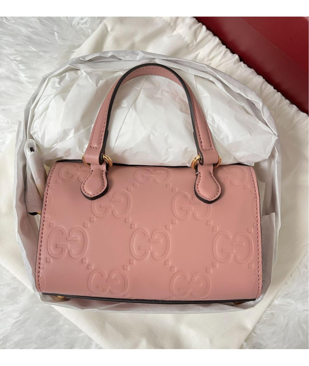 GUCCI Розовая кожаная сумка с короткими ручками, фото 6