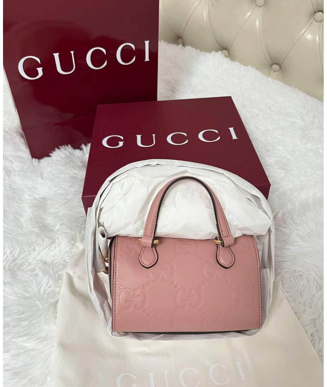 GUCCI Розовая кожаная сумка с короткими ручками, фото 7