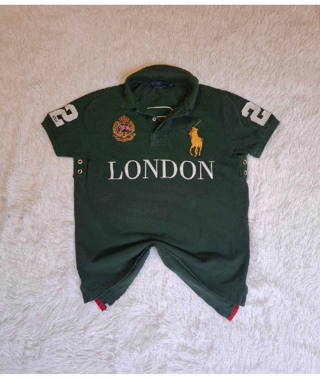 POLO RALPH LAUREN Зеленые хлопковое поло с коротким рукавом, фото 4