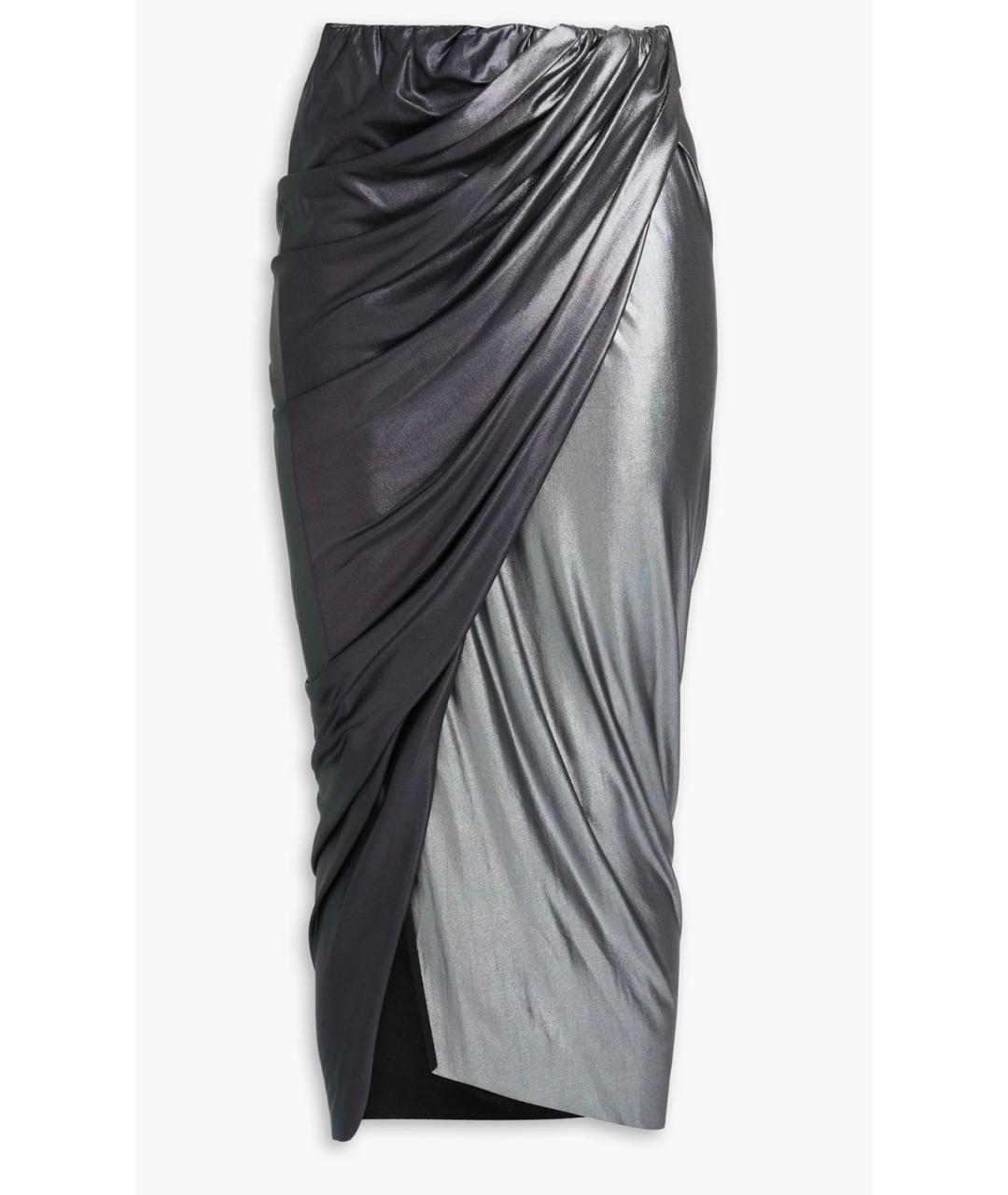 RICK OWENS Серая вискозная юбка миди, фото 4