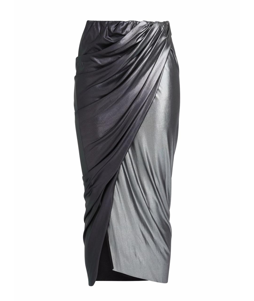 RICK OWENS Серая вискозная юбка миди, фото 1