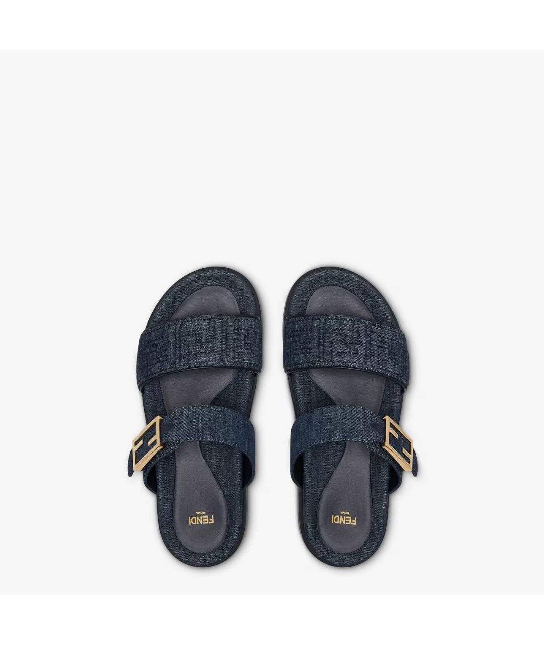 FENDI Темно-синие текстильные шлепанцы, фото 3
