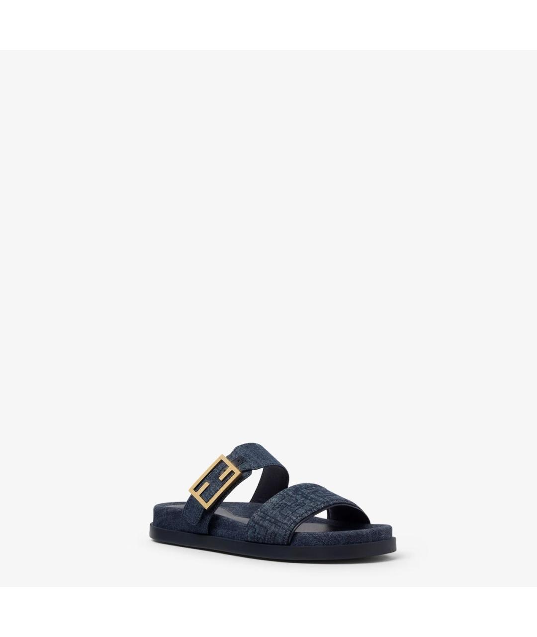 FENDI Темно-синие текстильные шлепанцы, фото 2
