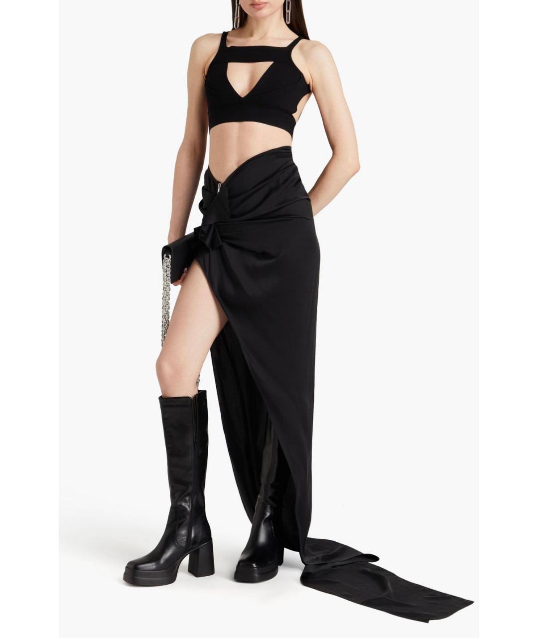 RICK OWENS Черная вискозная юбка макси, фото 2