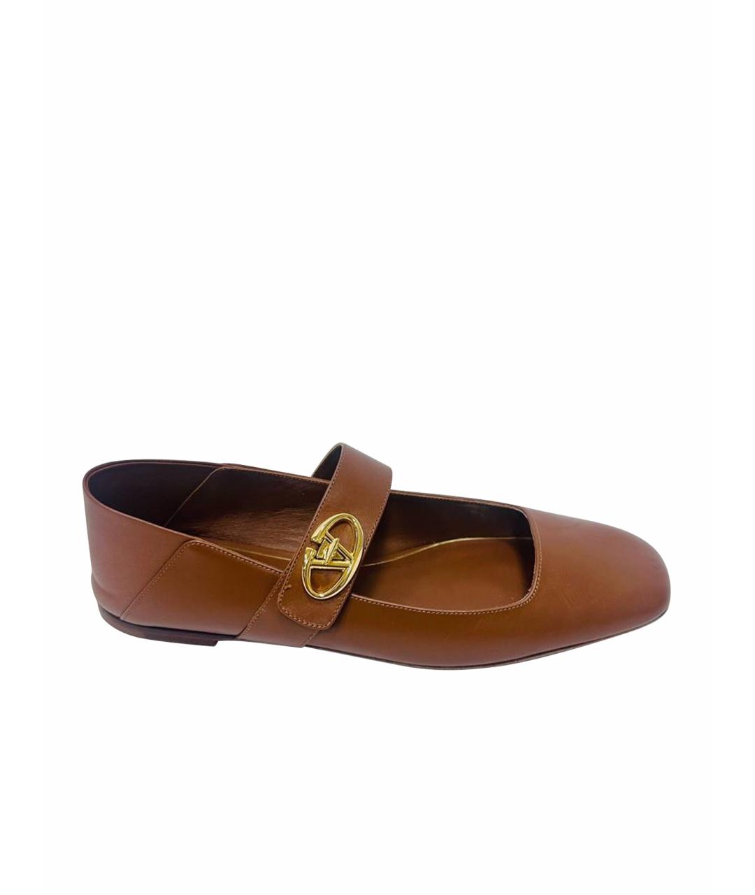 VALENTINO Коричневые кожаные балетки, фото 1