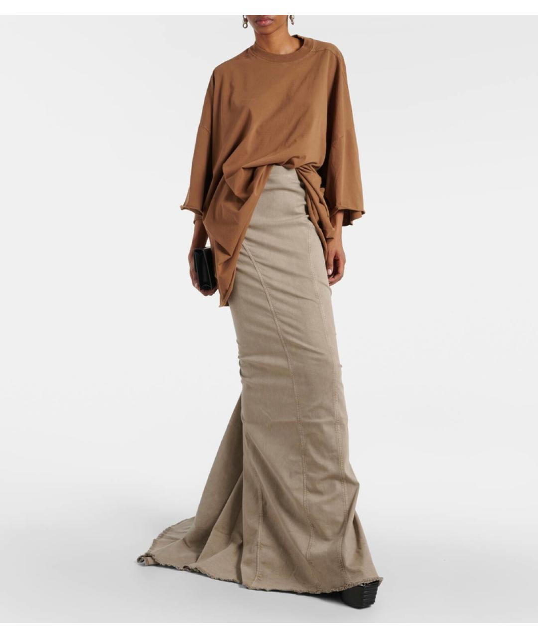 RICK OWENS Серая хлопковая юбка макси, фото 2