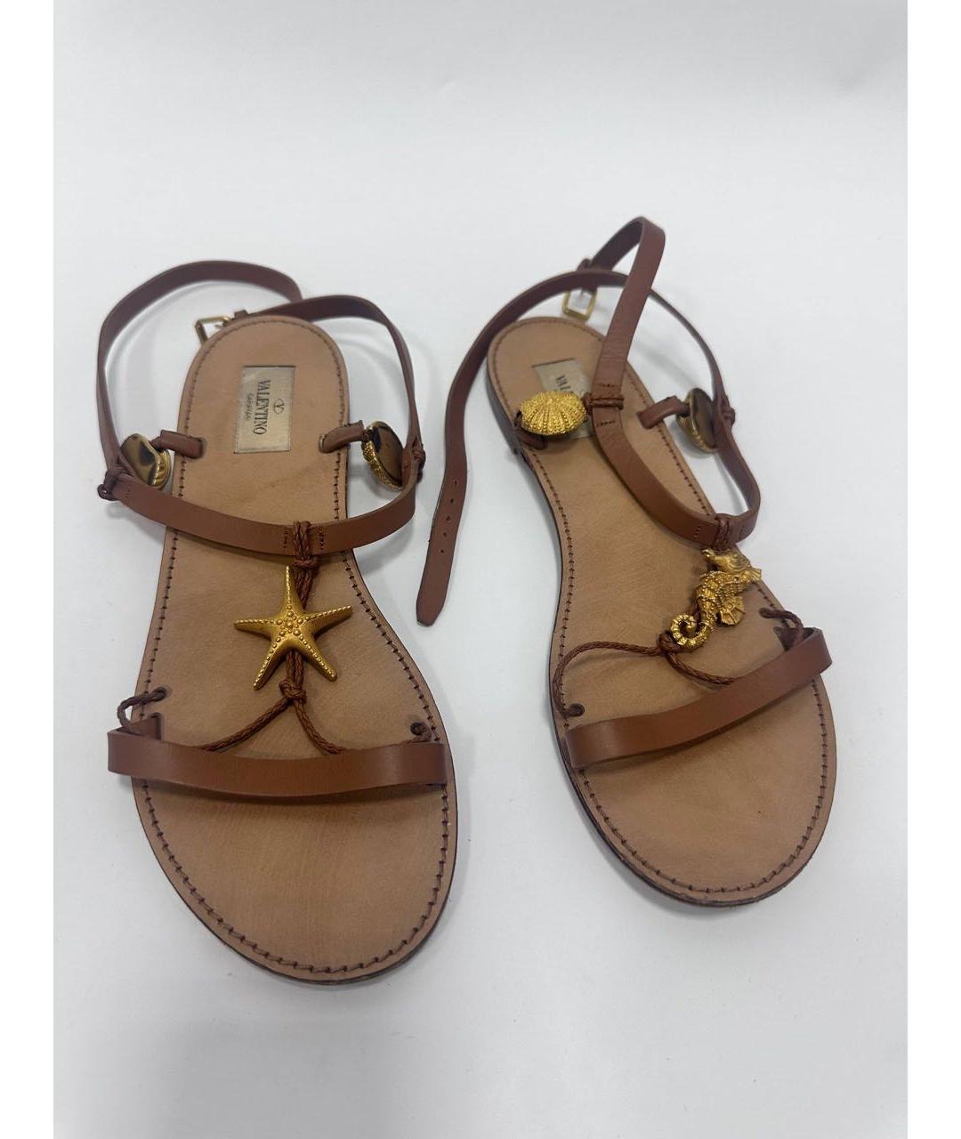 VALENTINO Коричневые кожаные босоножки, фото 2