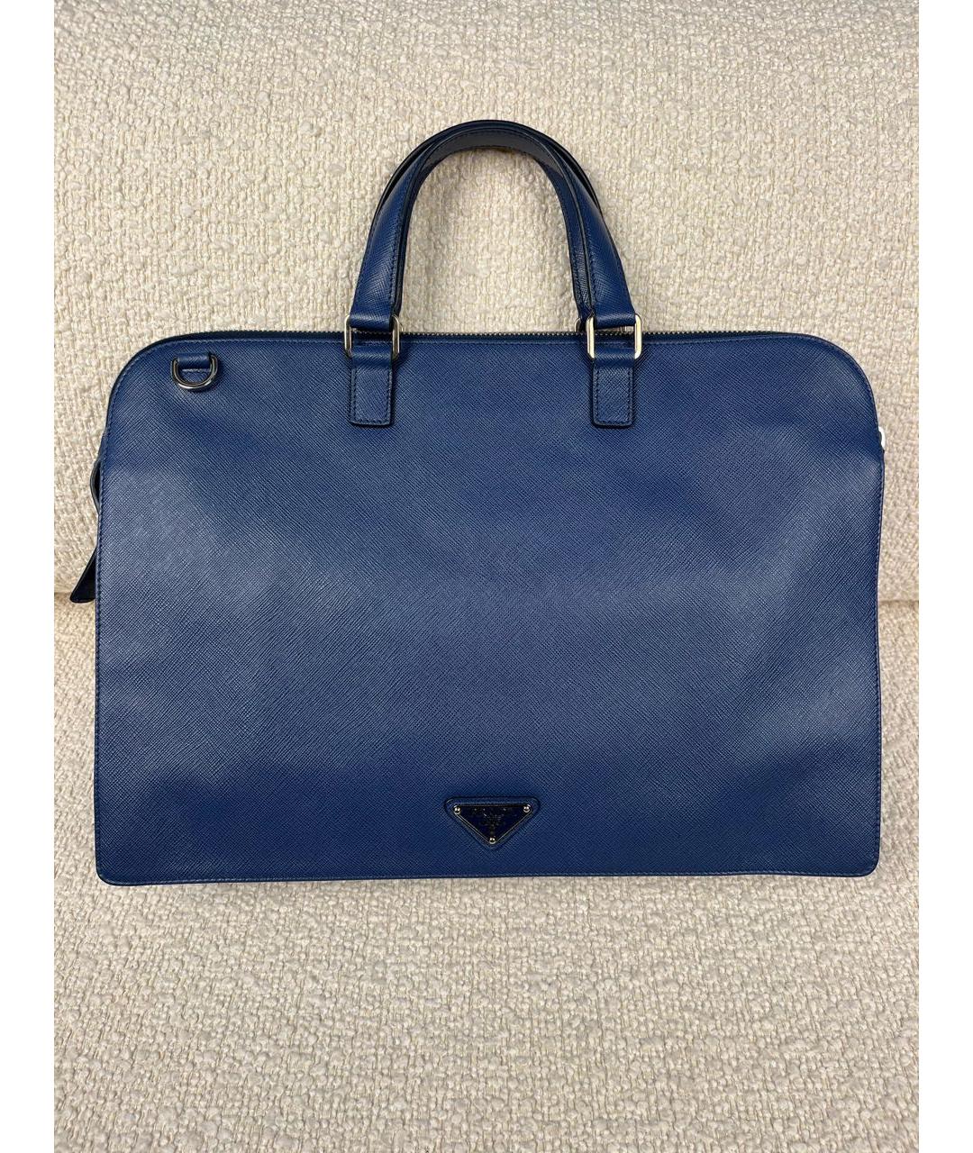 PRADA Темно-синий кожаный портфель, фото 9