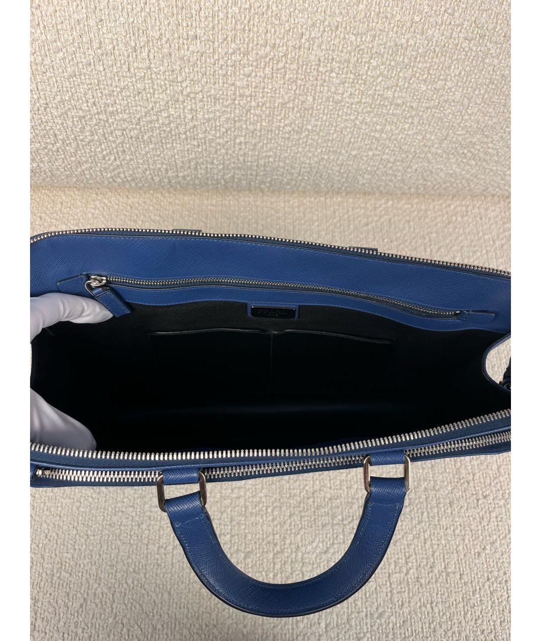 PRADA Темно-синий кожаный портфель, фото 4