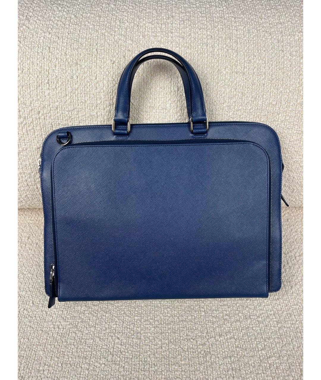 PRADA Темно-синий кожаный портфель, фото 3
